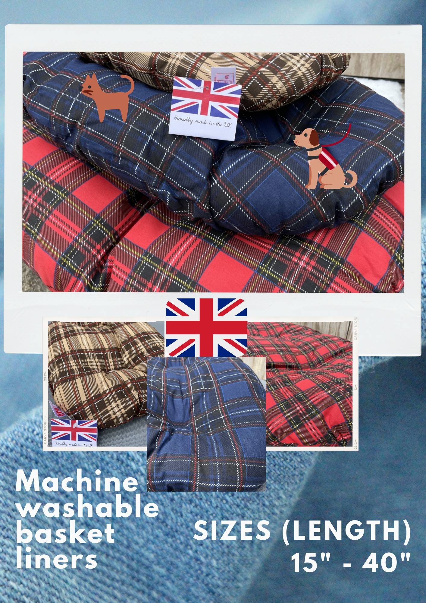 Filled basket liners - cost effective, machine washable & proudly made in the UK!